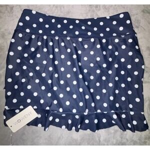 Woweny Swim Skort Womens XL Navy Blue White Polka Dot Stretch Beach Ruffle Hem